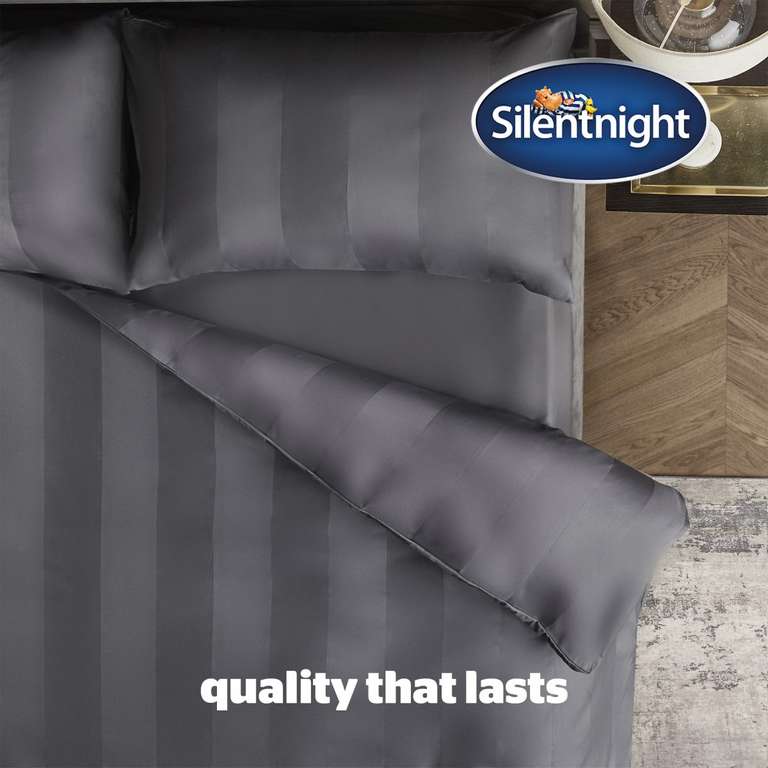 Silentnight Pure Cotton Wide Sateen Stripe Duvet Set – Charcoal From £17.99 - £25.99 + Free Delivery Using Code