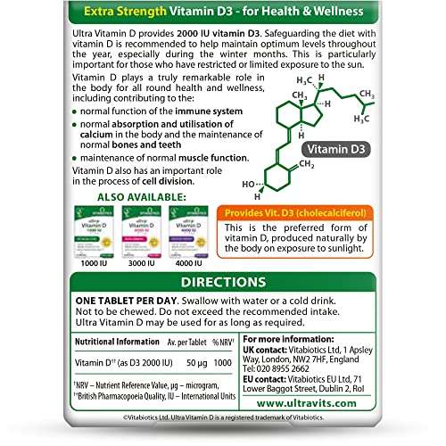 Vitabiotics Ultra Vitamin D Tablets 2000IU Extra Strength - 96 Tablets - £3.87 S&S w/voucher