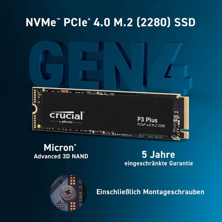 Crucial P3 Plus 1TB M.2 PCIe Gen4 NVMe Internal SSD - Up to 5000MB/s (Acronis Edition)