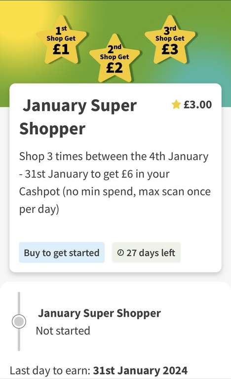 Shop 3 times in January for £6 Bonus in Rewards Cashpot - No min Spend (Selected Accounts)