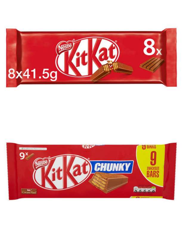 24 bars of KitKat 4 finger 41.5g / 27 KitKat chunky 32g £5 @ Iceland