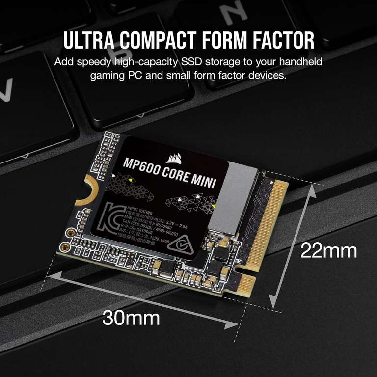 Corsair MP600 CORE MINI 1TB M.2 NVMe PCIe x4 PCIe 4 SSD( M.2 2230 / Steam Deck / Asus Rog Ally and upto to 5000MB/s read + write speeds)