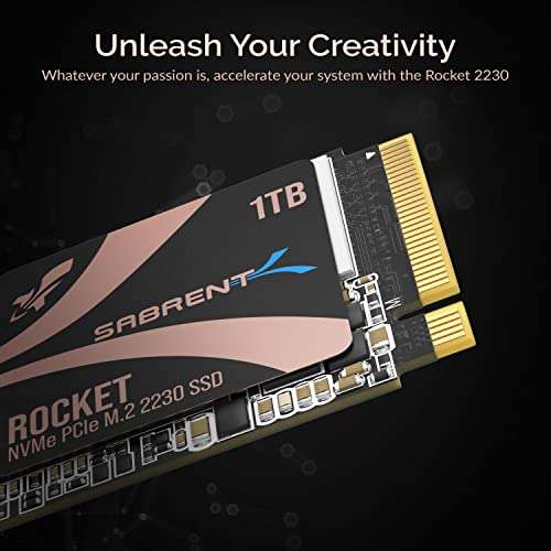 1TB Sabrent 2230 M.2 NVMe Gen 4 , Internal SSD 4750 MB/s Read £109.49 delivered, using code @ Amazon / Store4Memory