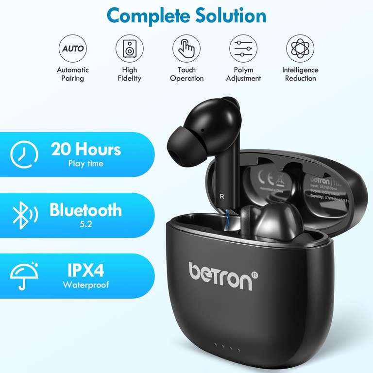 Betron TWS Wireless Bluetooth In Ear Headphones with Microphone, Bluetooth 5.3, Noise Isolating, Sold By Betron UK / FBA