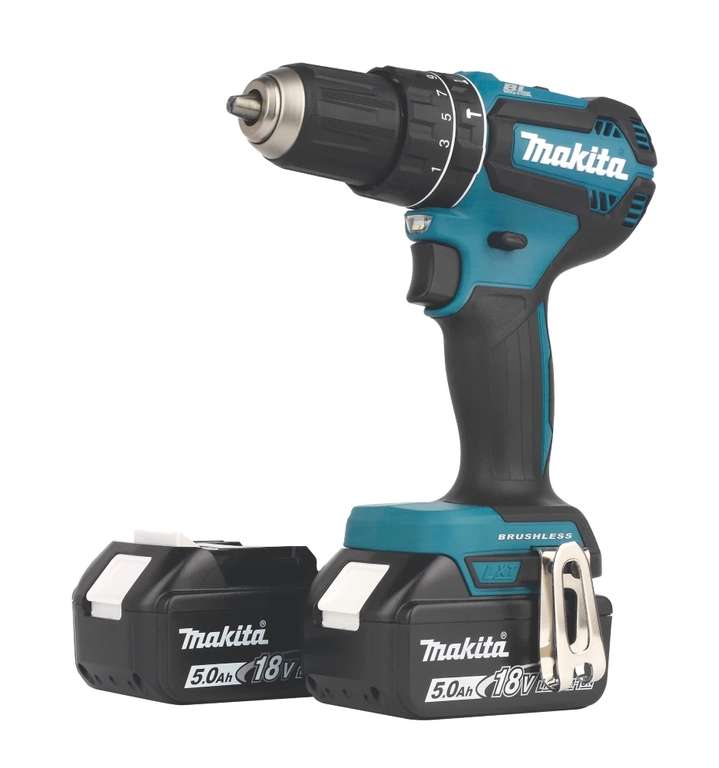 MAKITA DHP485T001 18V LXT Brushless Cordless Combi Drill + 2 x 5.0Ah Batteries + Charger + Carrycase - £161.99 W/First order via APP