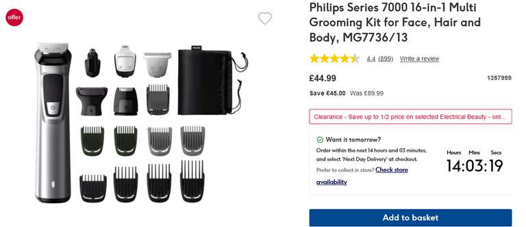 Philips Series 7000 16-in-1 Multi Grooming Kit for Face, Hair and Body, MG7736/13 (£40.49 with Student Discount or Code)
