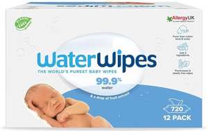 WaterWipes Plastic-Free Original Baby Wipes, 720 Count (12 packs), 99.9% Water Based Wipes, Unscented for Sensitive Skin