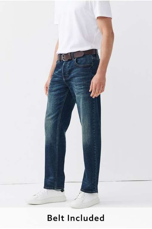 Next Men’s 99% cotton Straight Dark Blue Tint Straight Fit Belted Jeans (Belt included) £14 free click and collect Next
