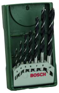 Bosch 7pc. Mini-X-Line Brad Point Wood Drill Bit Set (for Soft- and Hardwood, Ø 3-10 mm, Accessories Drill Driver and Drill Stand)