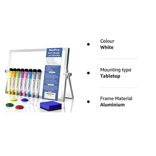 Nicpro Dry Erase Mini Whiteboard A4, 20 x 30 cm Double Sided Magnetic with pens, eraser + magnets - Sold by NicproShop EU / FBA