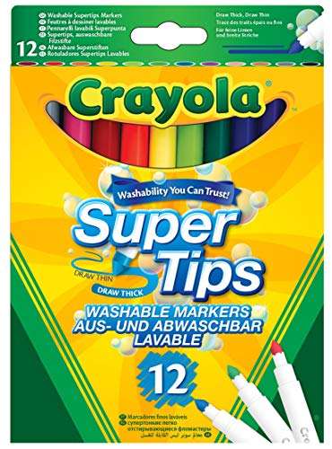 Crayola SuperTips Washable Markers - Assorted Colours (Pack of 12) Premium Felt Tip Pens - £2.85 @ Amazon