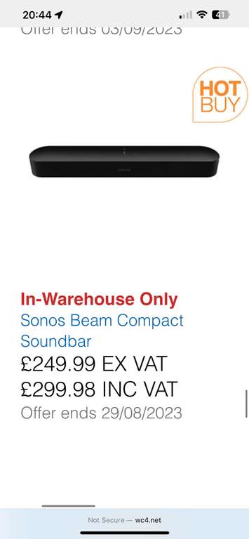 Sonos Beam Compact Soundbar- in-warehouse only