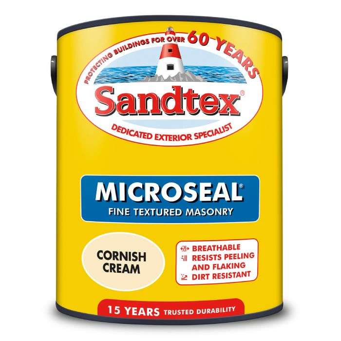 Sandtex Microseal Fine Textured Weatherproof Masonry 15 Year Exterior Wall Paint - Cornish Cream - 5L £17.50 Free Collection @ Wickes