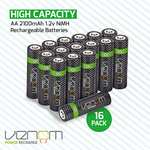 Venom Rechargeable AA Batteries - 2100mAh 1.2V NiMH - High Capacity (16-Pack), Black