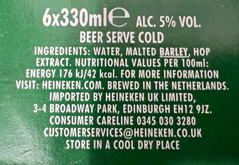 Heineken Premium Lager (Dutch Import) - 6x330ml Cans - Clubcard Price