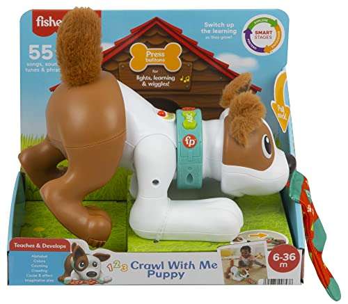 Fisher-Price 123 Crawl With Me Puppy, electronic dog infant crawling toy with music and Smart Stages learning £18.35 @ Amazon