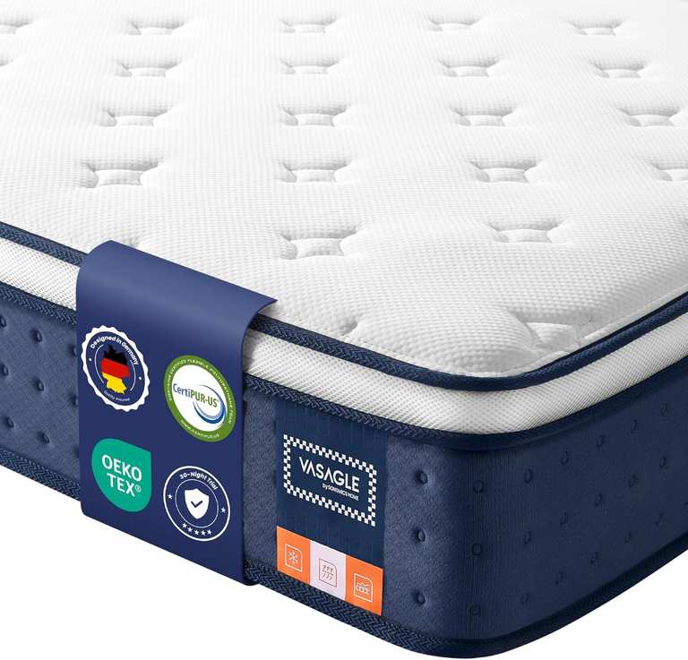 Vasagle Single 90 x 190 x 25 cm Hybrid Mattress with Pocket Springs & Gel Memory Foam