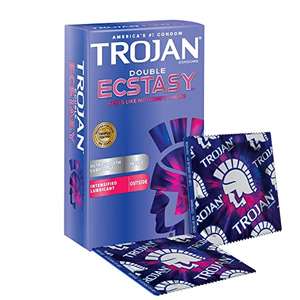Trojan Double Ecstasy Dual Lubed and Ultra Ribbed Condoms with Premium Quality Latex - Pack of 10