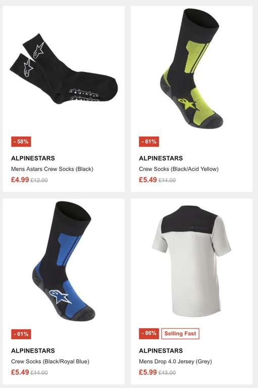 Up to 87% off a huge range of Alpinestars cycling gear - Prices starting at £3.99 (examples in description)