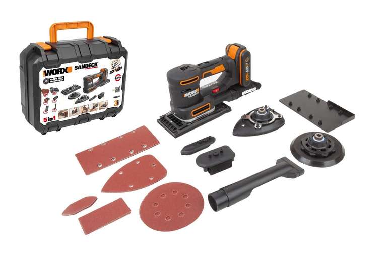 WORX WX820 18V (20V MAX) Cordless Multi-Sander with 2.0Ah Battery and Charger £91.99 with code, sold by WORX @ eBay (UK Mainland)