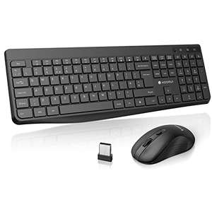 KOORUI Wireless Keyboard and Mouse Combos, 12 Multimedia and Shortcut Keys UK Layout Full Size Keyboard and Mouse Set - Black / White