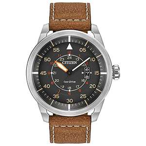 Citizen Men's Analogue Quartz Watch with Leather Strap Eco-Drive AW1360-12H - £105.39 @ Amazon