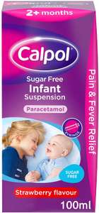 Calpol Sugar Free Infant Suspension Medication, Strawberry Flavour, 100 ml - £3.29 / £2.96 S&S or less @ Amazon