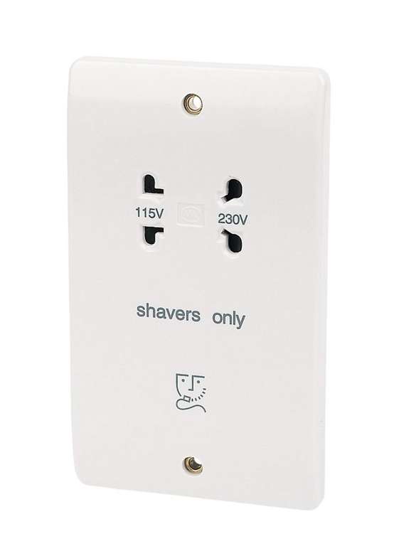 MK Dual Voltage Twin Shaver Socket - White (Free Click And Collect)