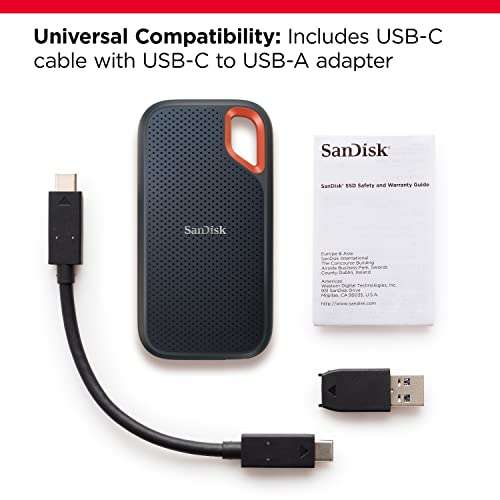 Sandisk Extreme 1TB portable NVMe SSD, USB C drive - £99.99 @ Amazon