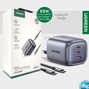 UGREEN 65W Nexode USB C GaN Fast Charger Plug Foldable 3-Port + 100w USB-C Cable , using code @ DSG OUTLET