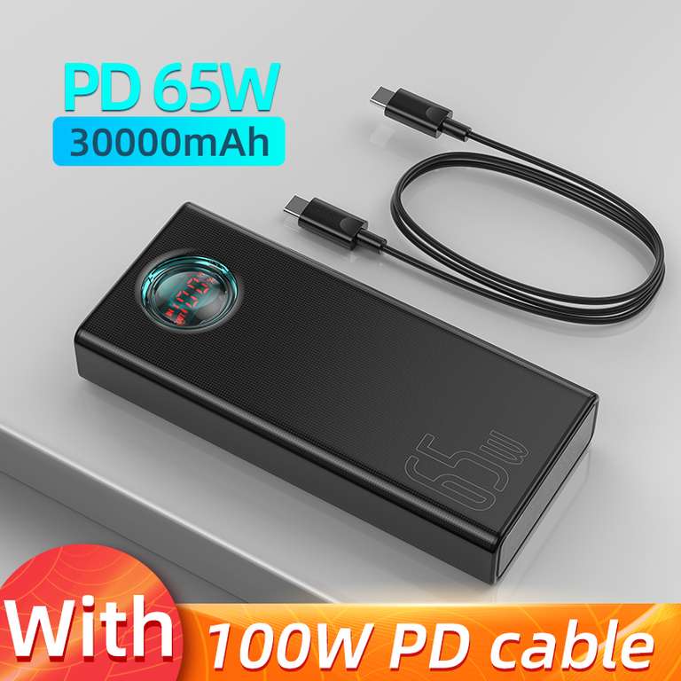 Baseus 65W Power Bank 30000mAh PD /Quick Charge /FCP /SCP +100W Power Delivery Cable (using store coupon and code) @ BASEUS Official Store