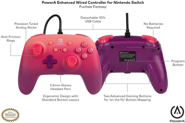 PowerA Enhanced Wired Controller for Nintendo Switch - Fuchsia Fantasy, pink £12.99 @ Amazon