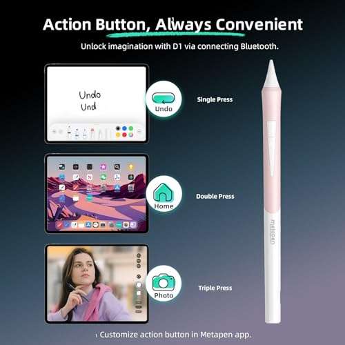 Metapen Pencil D1 for Apple iPad 2018-2024, Tilt Sensitivity, Bluetooth White With Voucher & Code Sold By Metapen EU / FBA