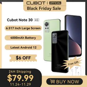 Cubot Note 30 4G Android Smartphone 4GB/64GB - £80.75 includes tax @ Cubot Official Store / AliExpress