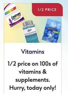 Half Price on 100s of vitamins and supplements + 10% off Boots Brand with Advantage Card (£1.50 C&C/Free on £15 Spend)