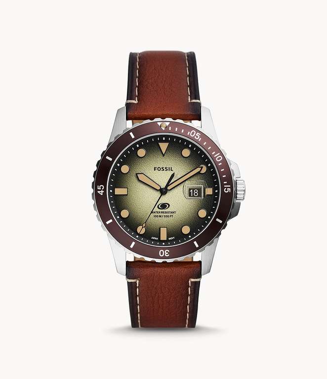 Fossil watch FS5961 42mm 100m WR rotating bezel mineral crystal brown / green quartz £49.99 + £1.99 click and collect @ TK Maxx