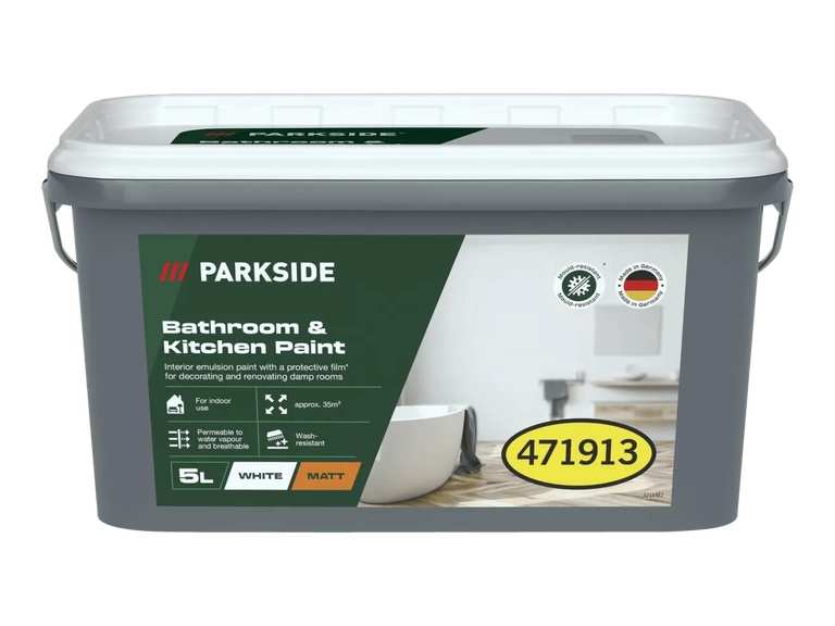 PARKSIDE Bathroom and Kitchen Paint - White - 5L