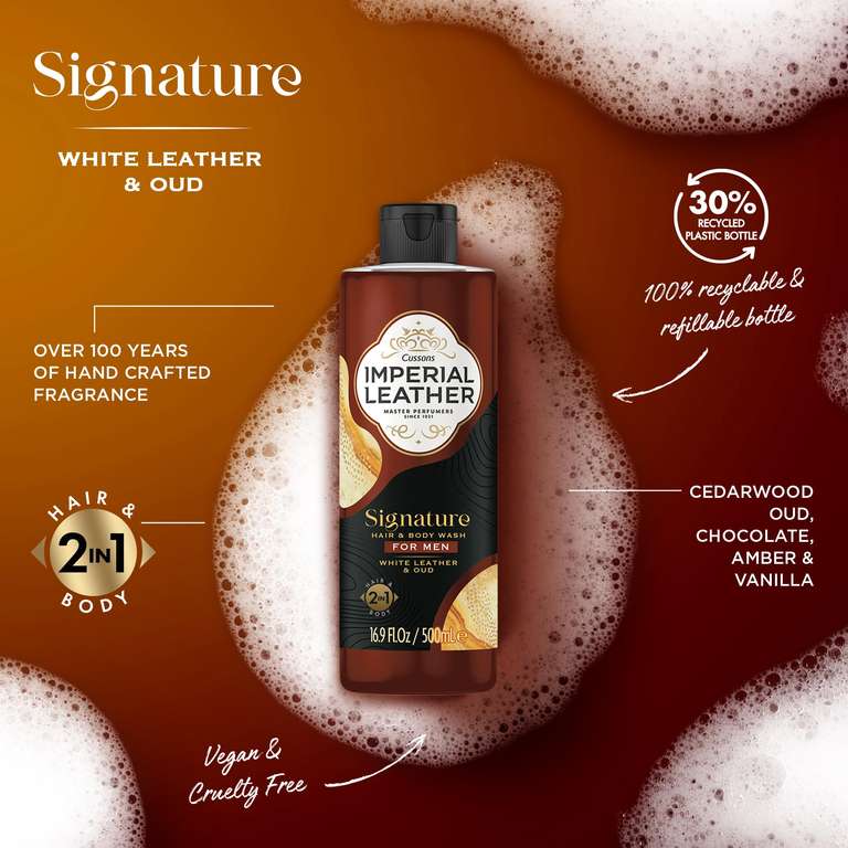 Imperial Leather Shower Gel 2in1 Body Wash, White Leather & Oud, Pack of 4x500ml (£7.60/£6.80 on Subscribe & Save) + 5% off 1st S&S