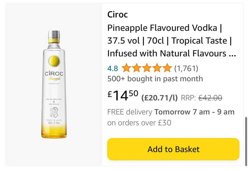 Vodka Cîroc Pineapple 37.5° 70 Cl