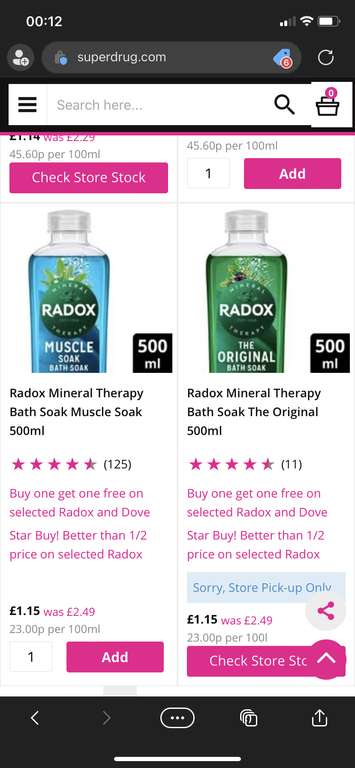 Radox Mineral Therapy Bath Soak 500ml - Buy One get One Free - £1.15 Free Store Pick Up (Limited Locations) @ Superdrug