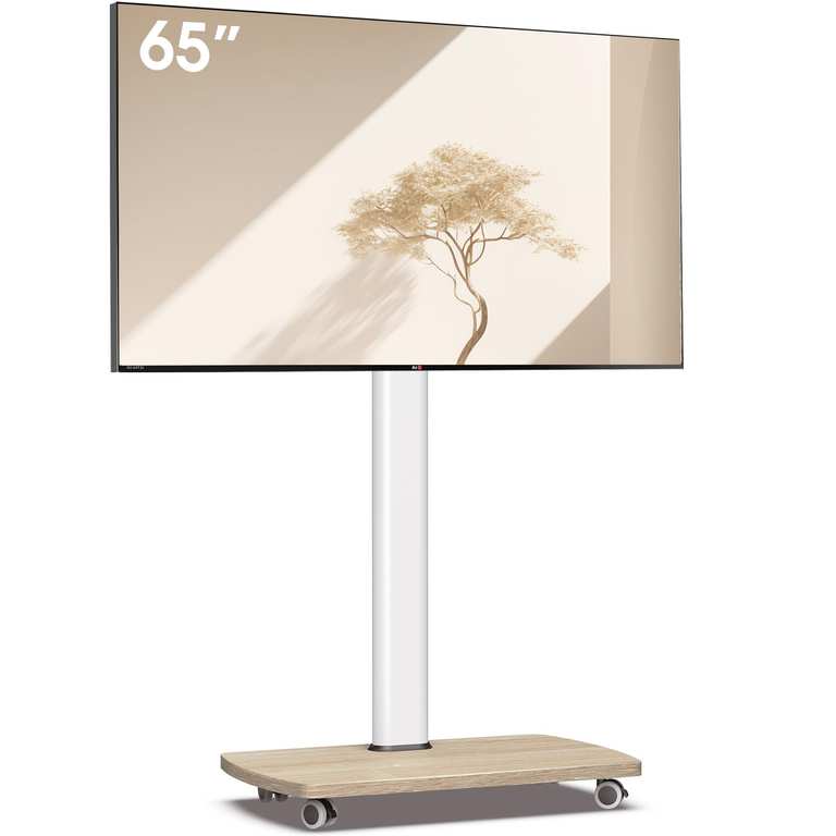 Mobile TV Stand on Wheels with Wooden Base for 32-65 inch TVs - Sold by AOKCOS / FBA