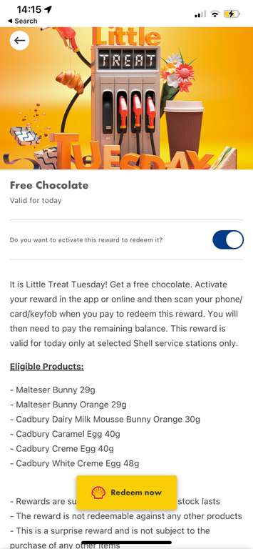 FREE Chocolate Treat TODAY only at Shell Fuel Stations - Via Shell Go+ app / Select accounts