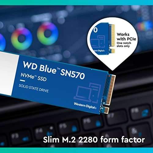 WD Blue SN570 2TB High-Performance M.2 PCIe NVMe SSD, with up to 3500MB/s read speed £119.99 @ Amazon