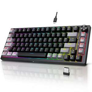 KOORUI Wireless Mechanical Gaming Keyboard, 2.4GHz/Bluetooth/Wired, Hot Swappable, Brown/£38, Blue/£39