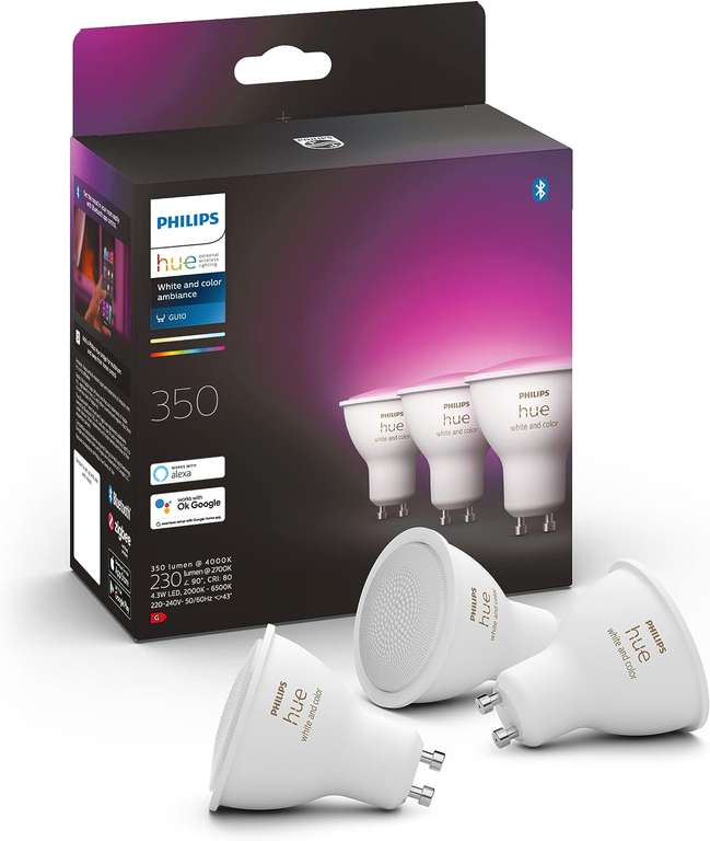 PHILIPS HUE White & Colour Ambiance Smart LED Spotlight - GU10, Triple Pack