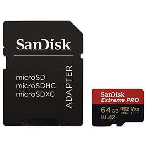 SanDisk Extreme Pro 64 GB microSDXC Memory Card + SD Adapter with A2 App Performance + Rescue Pro Deluxe - £14.99 @ Amazon