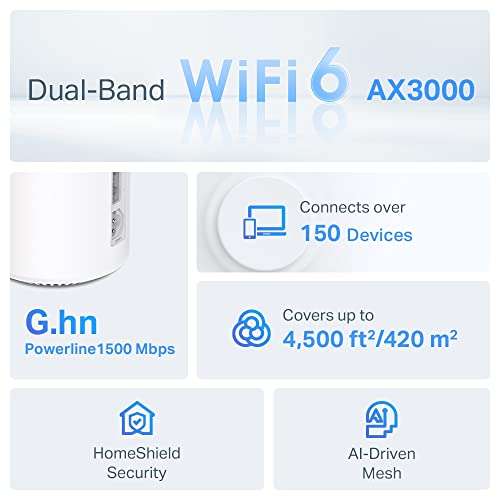 TP-Link Deco PX50 AX3000 + G1500 Whole Home Mesh Wi-Fi 6 with Powerline (2 Pack) - £169.99 @ Amazon