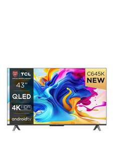 TCL 43C645K 43 Inch QLED 4K Ultra HD Smart TV (with 5 year warranty).