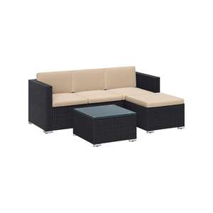SONGMICS Garden Furniture Corner Sofa with Cushions and Glass-topped Table in Black and Taupe for £239.99 delivered using code @ Songmics