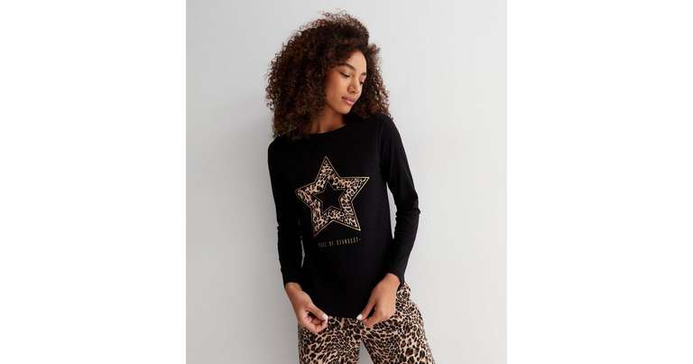 Black Jogger Pyjama Set with Leopard Print Logo £11 + £1.99 Cick & Collect @ NewLook